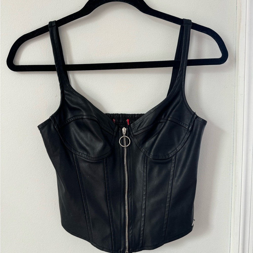 Black Faux Leather Bustier Top